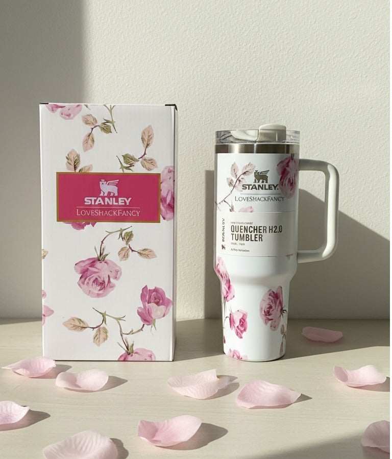 كوب استانلس، كوب استانلس سعة 40 اونصه مع شاليموه ومقبض، كوب معزول مع غطاء كوب للسفر، كوب قهوة من الفولاذ المقاوم للصدأ  للمشروبات المثلجة الساخنة، كوب سفر بمقبض